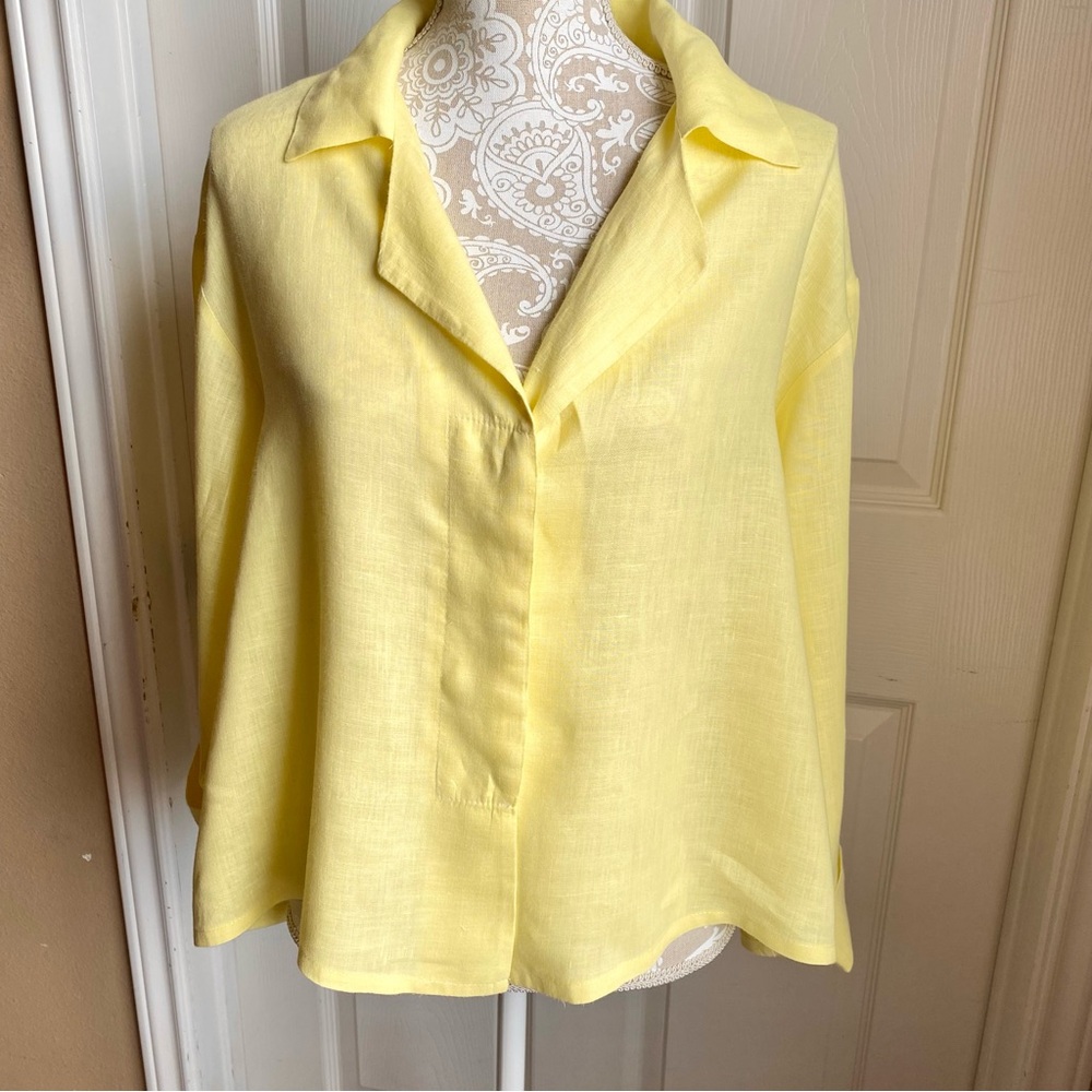 Planet Yellow Linen Blouse With Cuffed Sleeve